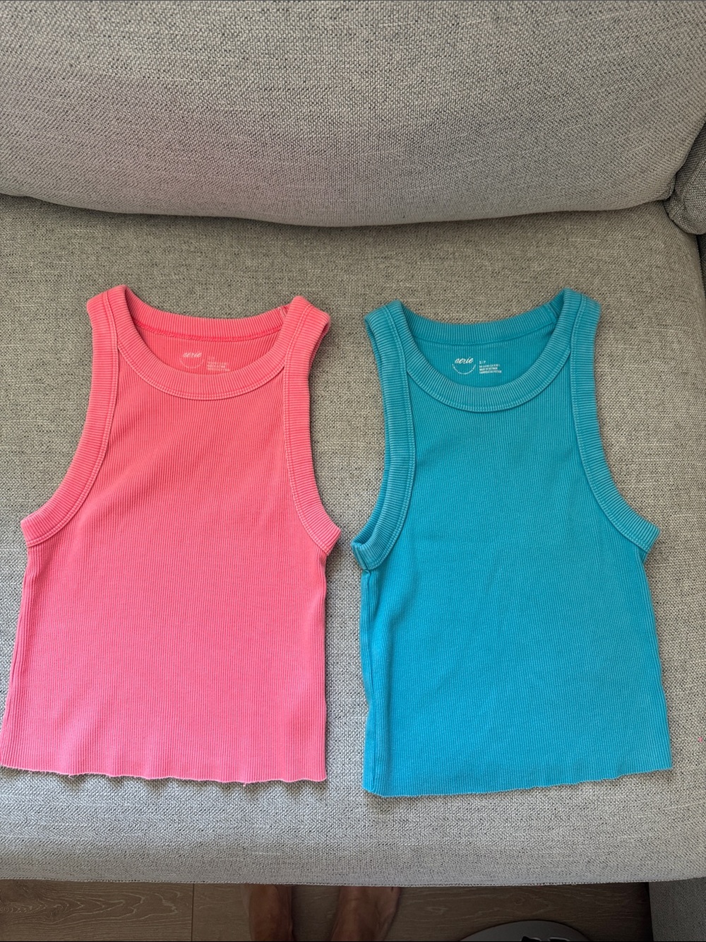 aerie Pink and Teal Ribbed Tank Top Set